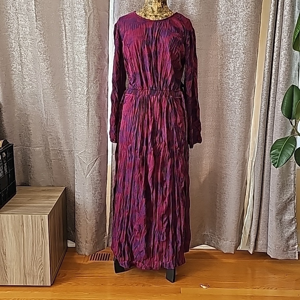 NWOT Zara Wrinkled Jacquard Maxi Dress Small Maroon Purple Floral Design - Picture 2 of 9